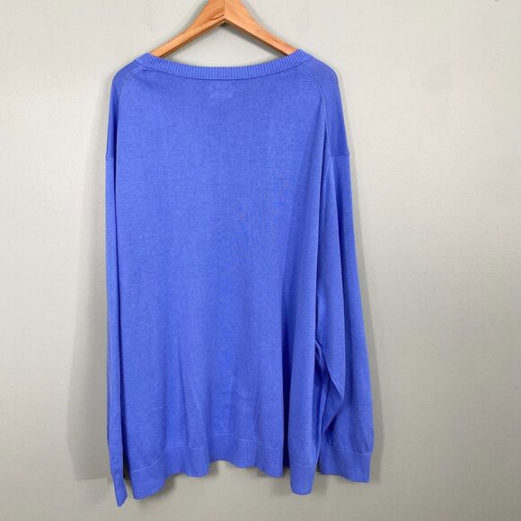 Lands End Cotton Blend V Neck Sweater Mens 4XL Blue Lightweight Pullover Preppy - Picture 2 of 9